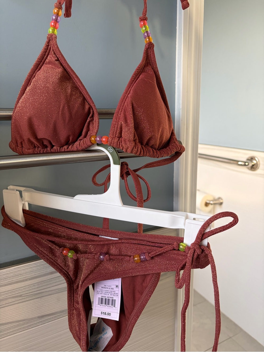 wild fable Shimmery Burgundy Triangle Bikini with Multicolor Beads
